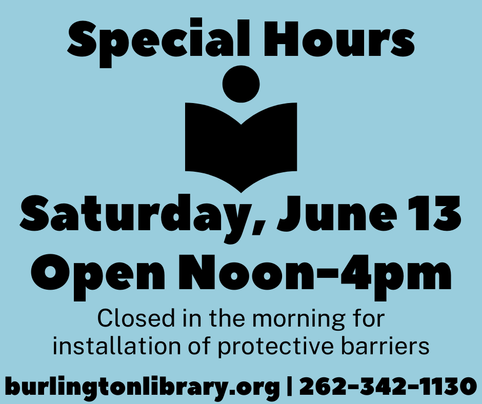 Special Hours Saturday June 13 Open noon to 4pm