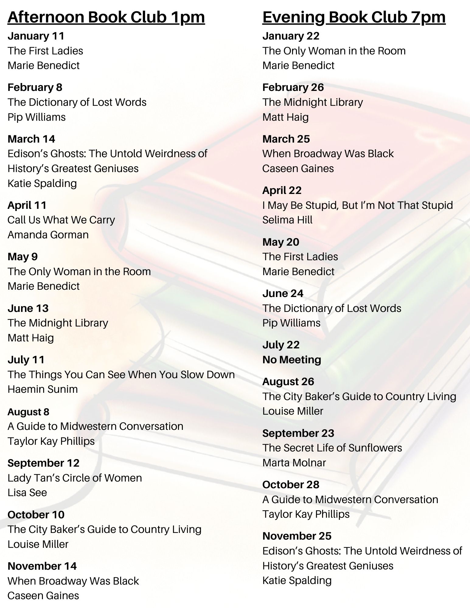 Book Clubs 2024 Burlington Public Library